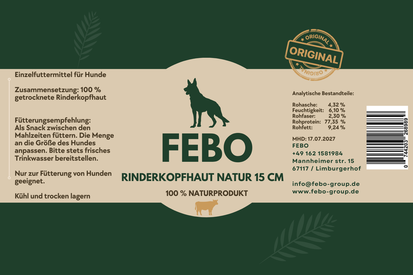RINDERKOPFHAUT NATUR 15 CM
