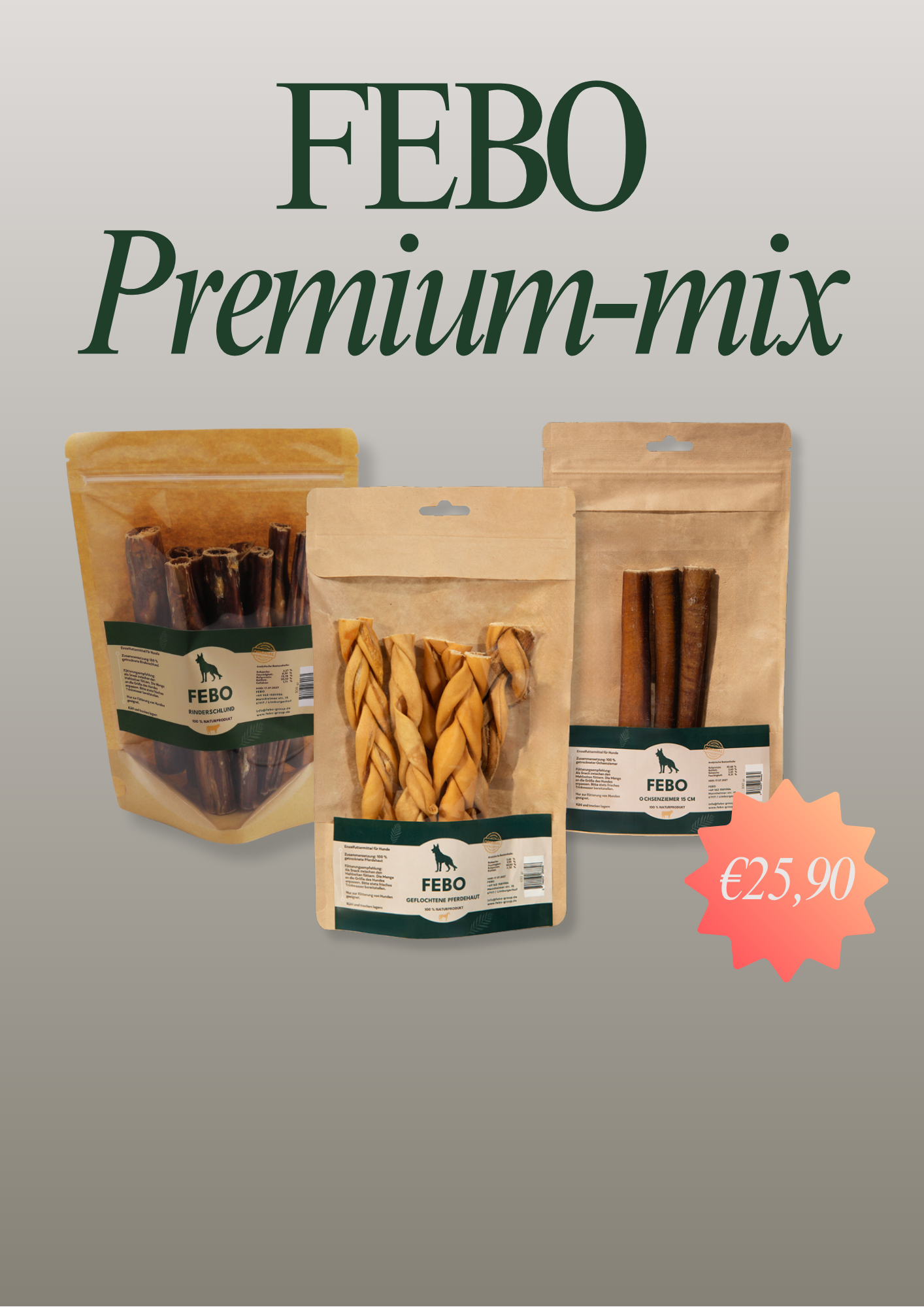 FEBO Premium Mix 600g – Ochsenziemer, Rinderschlund & Pferdehaut
