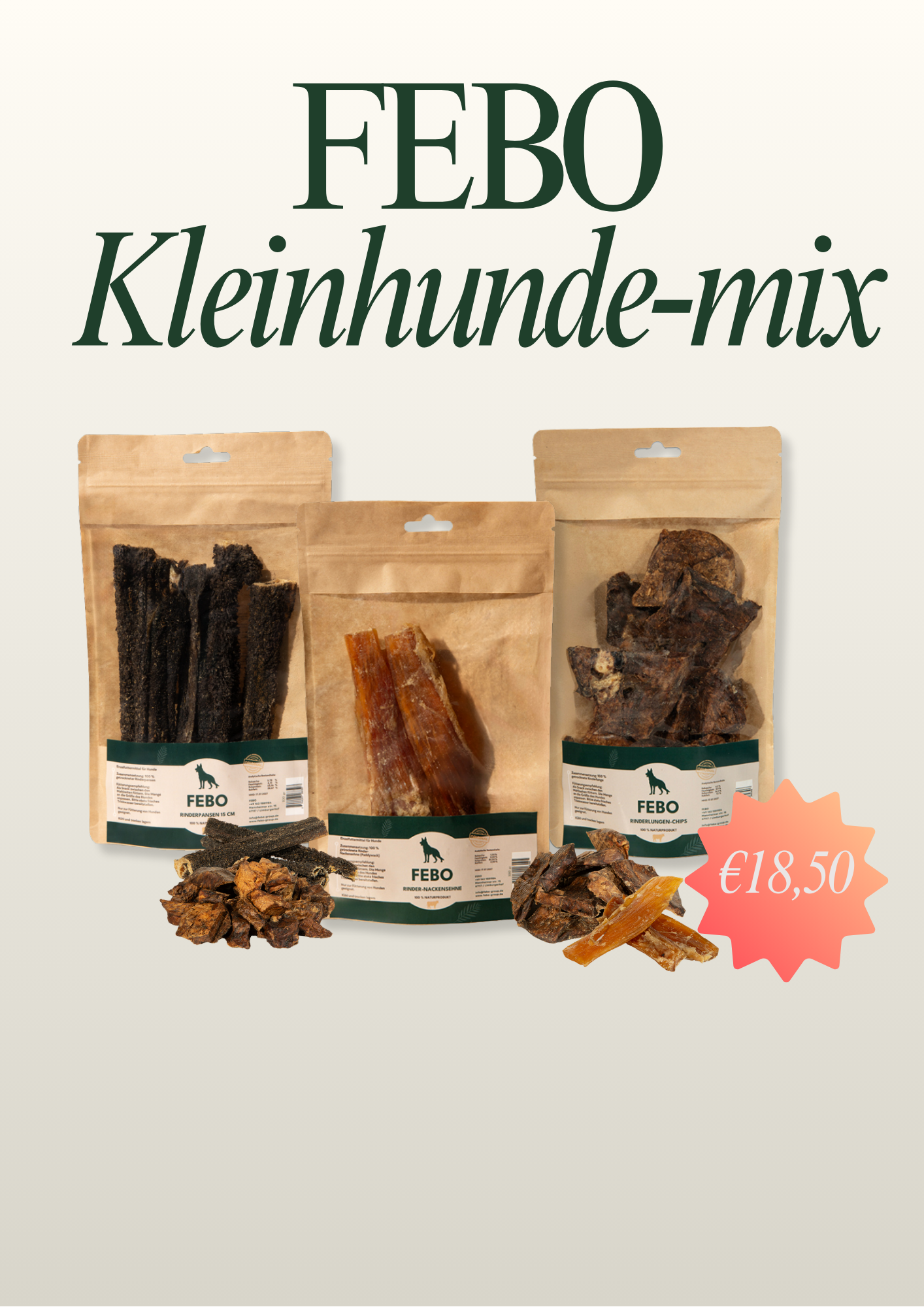 FEBO Kleinhunde-Mix 500g – Rinderpansen, Nackensehne & Lunge