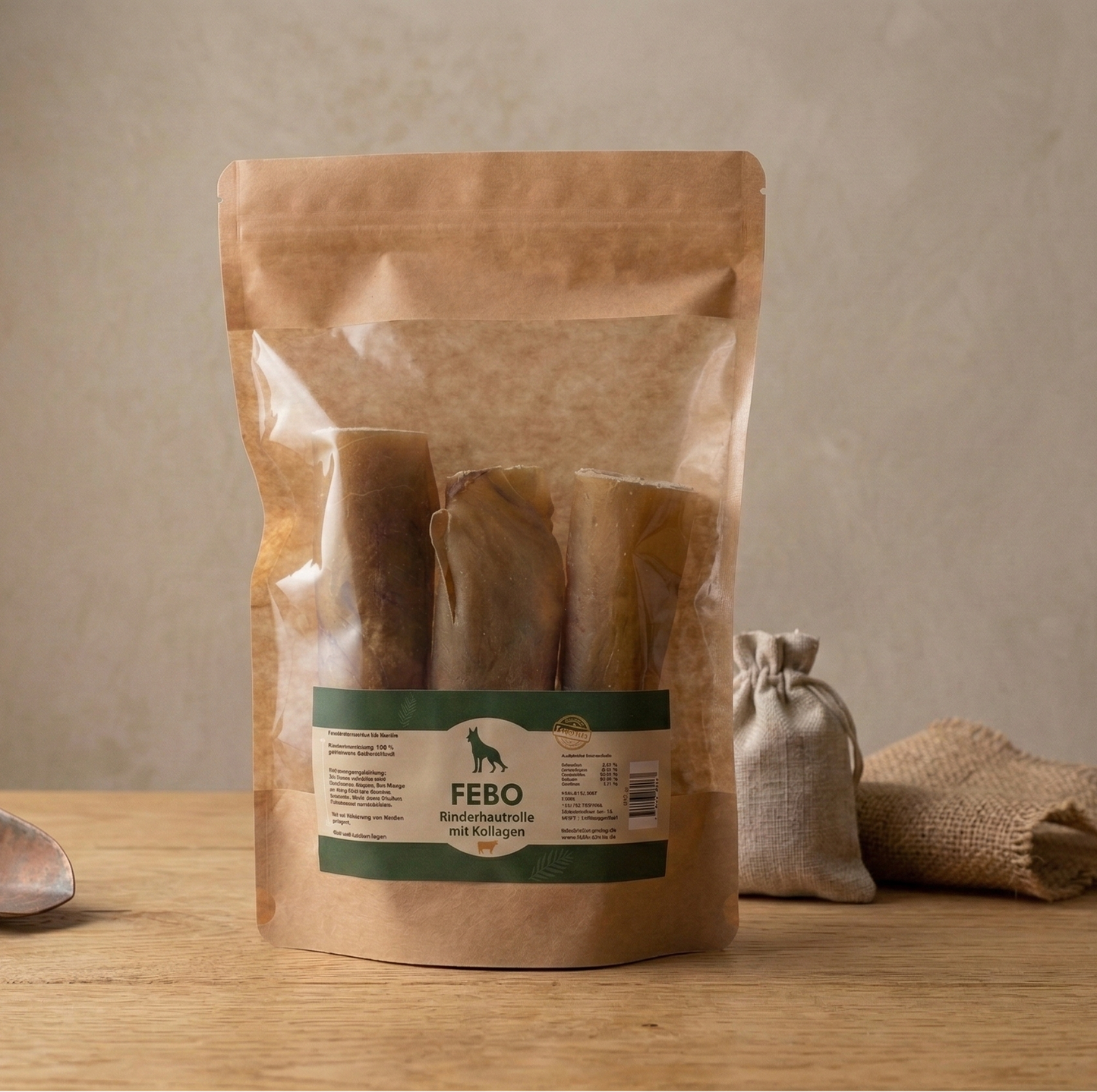 Getrocknete Rinderhautrolle mit Kollagen